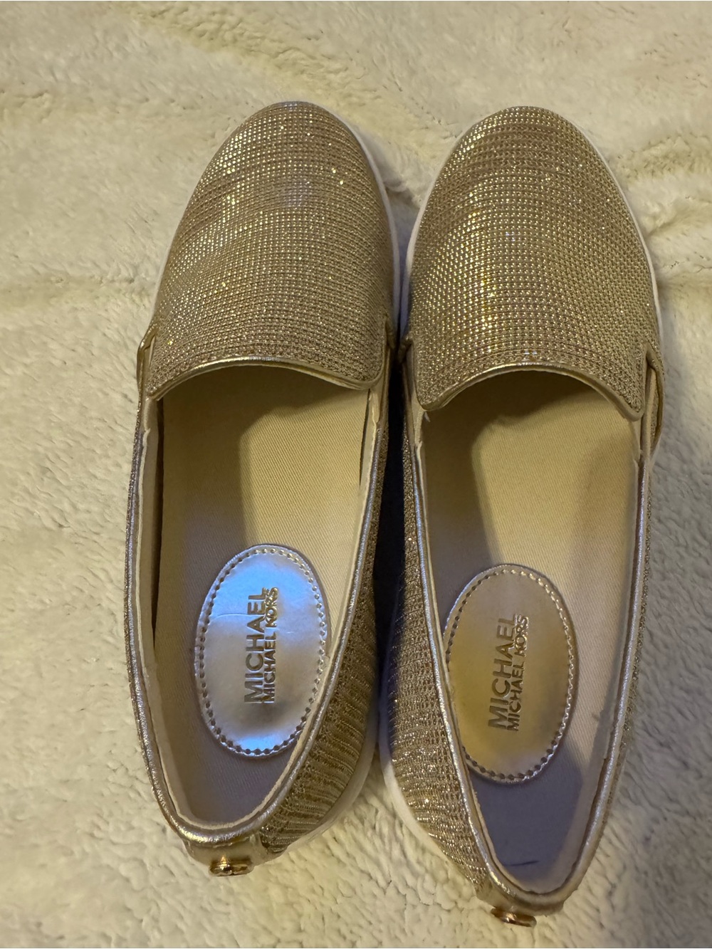 Michael Kors Glitter Slip-On Loafers in Gold Tone